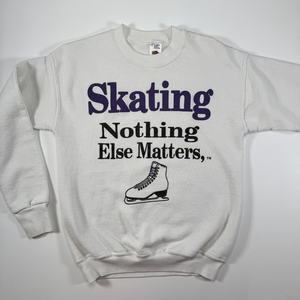 Vintage 90's/Y2K Ice SKATING Nothing Else‎ Matters Sweatshirt Small White Sports